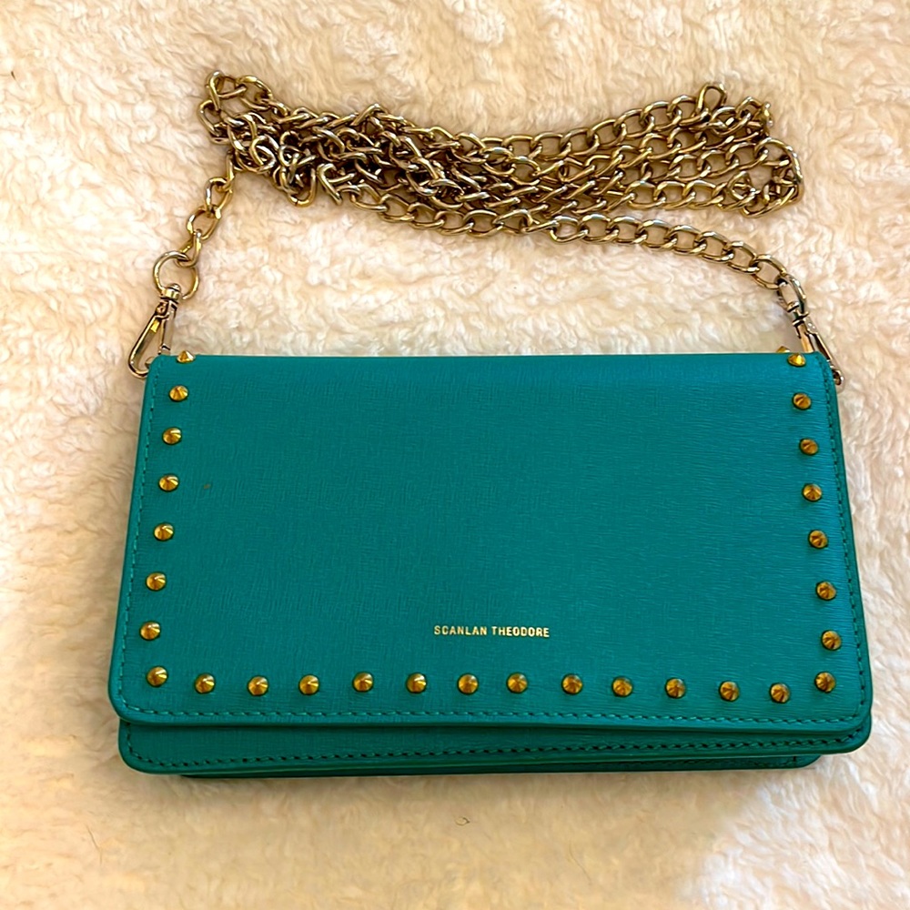 Scanlan Theodore jade studded clutch wallet on gold chain